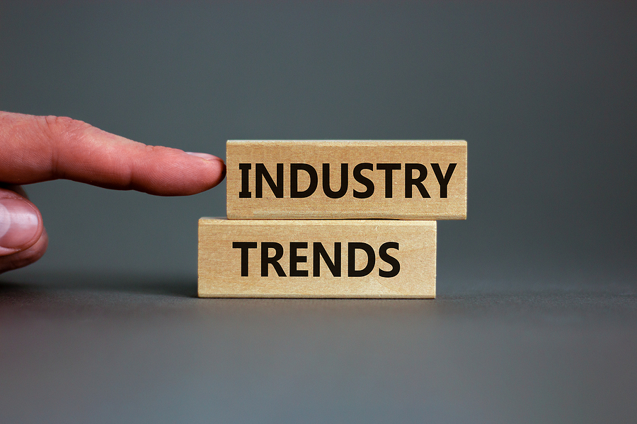 industry trends symbol. wooden blocks with words 'industry trend