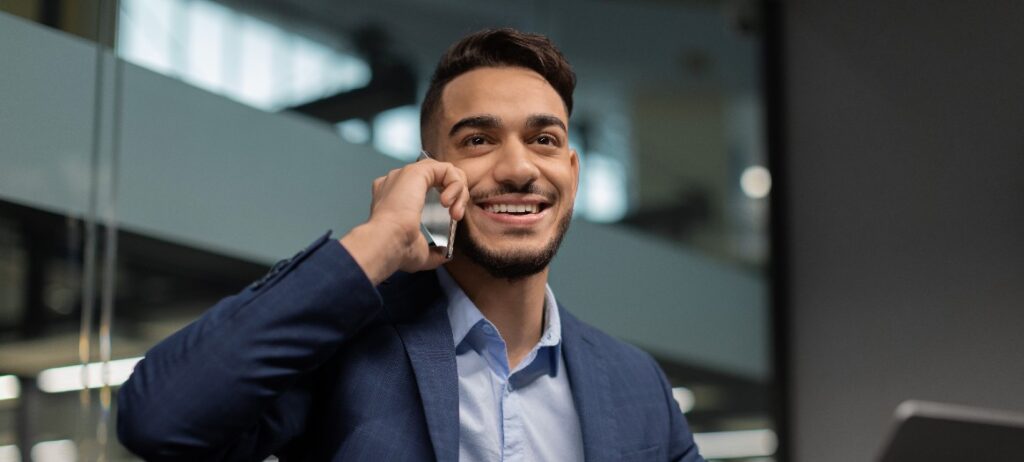 multicultural corporate man phone